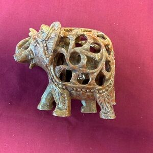 Vintage Soapstone Carved Elephant Figurine